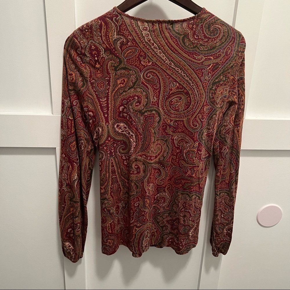 Women’s Lauren Ralph Lauren burgundy paisley patterned ruffle detail blouse - Picture 5 of 5